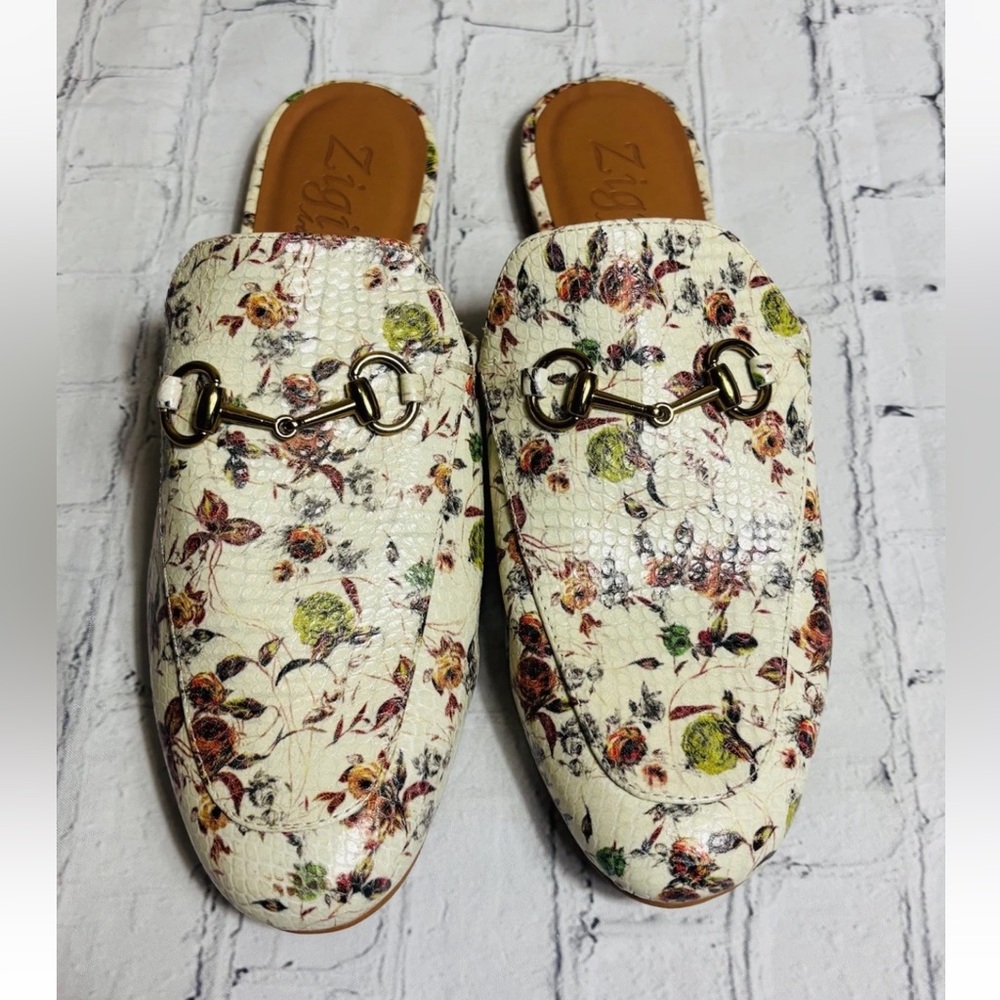 Zigi Artisan Floral Snake Embossed Horsebit Loafer Mules 10 Chic Slip-On Shoes - Picture 3 of 15
